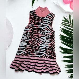 KENZO x H&M Wool Jacquard Knit Dress Tiger Zebra Print Crocheted Flounce M